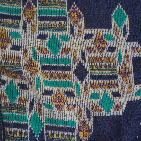 VTG '80s Koman Blue Green Biggie Cosby Eclectic Grandpa Crewneck Knit Sweater XL - Picture 6 of 10